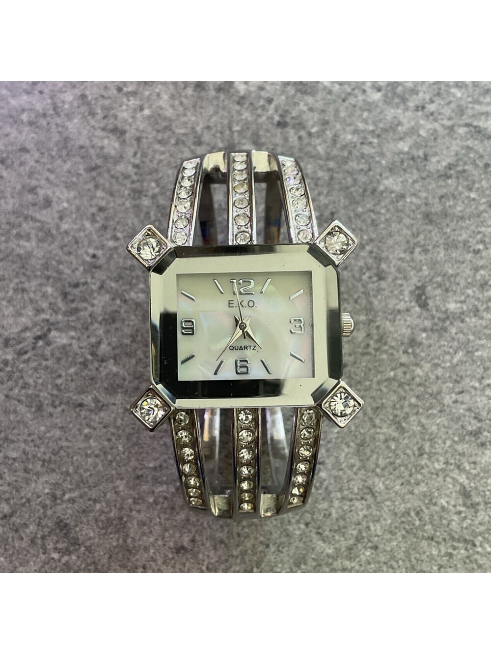 E.K.O. Womens Watch 32mm Silver Tone Bracelet With Crystal Accents MOP Dial B-G